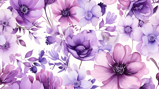 watercolor flowers purple pattern