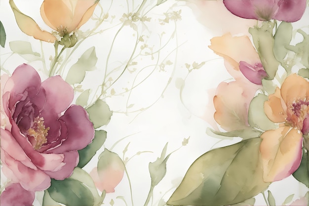 Watercolor flowers Template of invitation AI