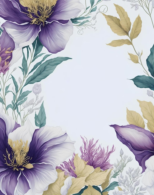 Watercolor flowers Template of invitation AI