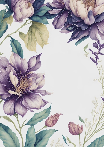 Watercolor flowers Template of invitation AI