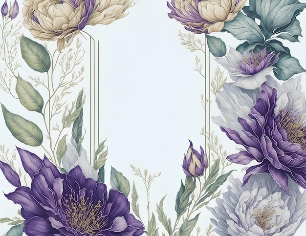 Watercolor flowers Template of invitation AI