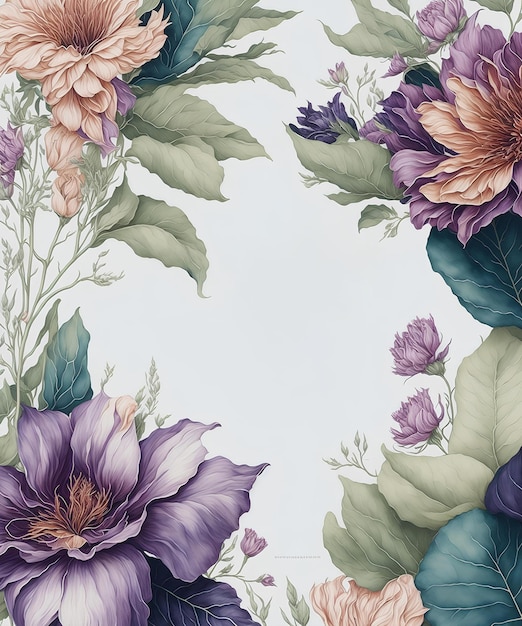 Watercolor flowers Template of invitation AI