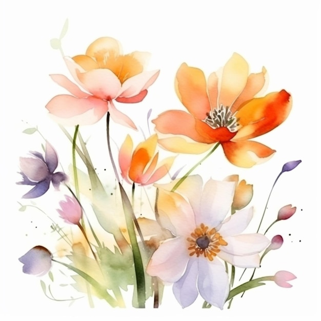 Watercolor flowers in a watercolor style