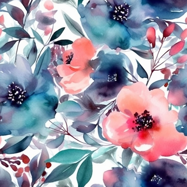 Watercolor flowers on a white background. watercolor flowers. seamless pattern.