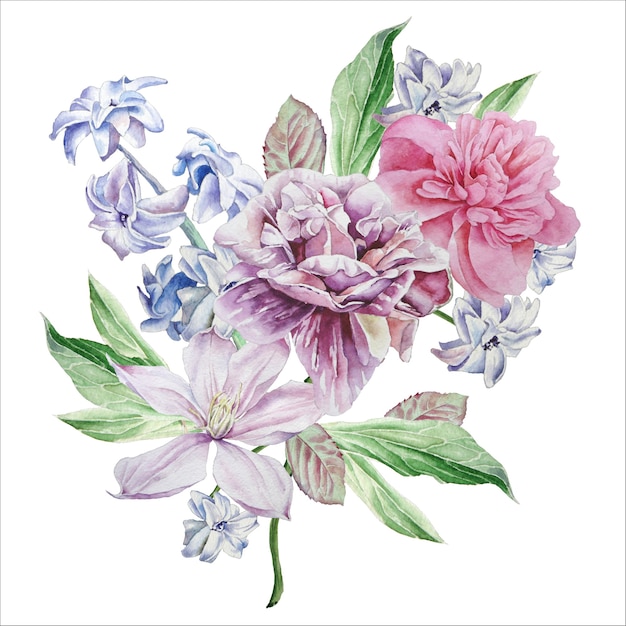 Watercolor flowers on a white background