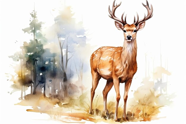 Watercolor forest deers illustration clipart