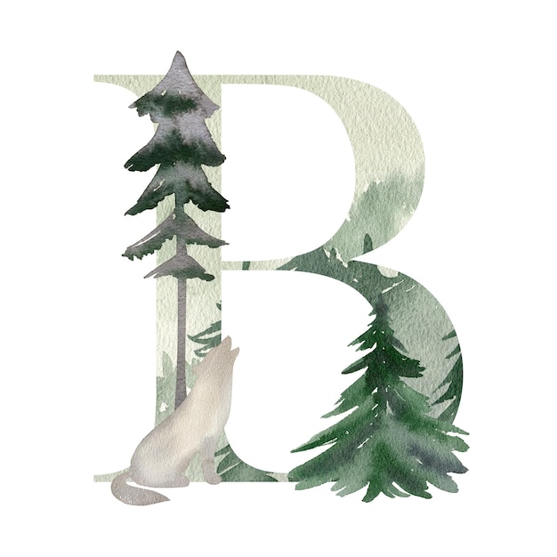 Watercolor forest letter B