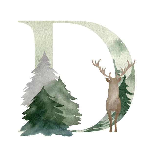 Watercolor forest letter D