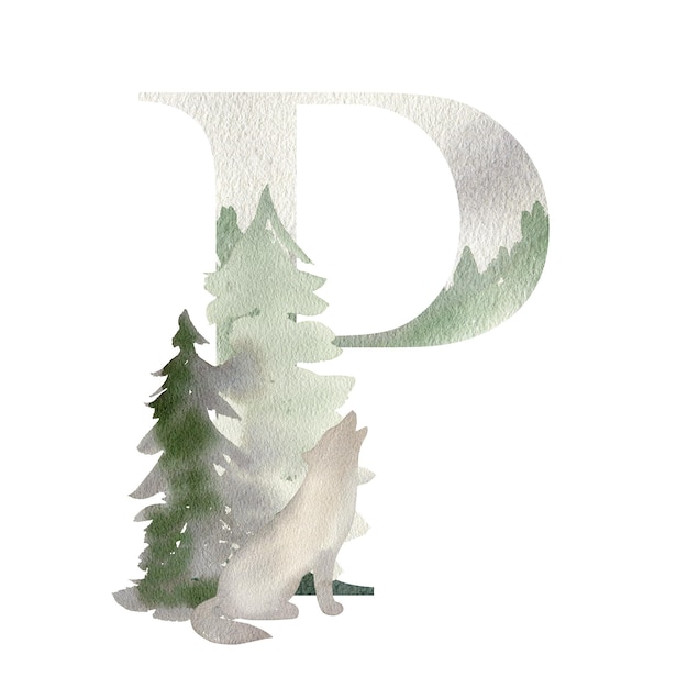 Watercolor forest letter P