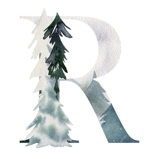 Watercolor forest letter r