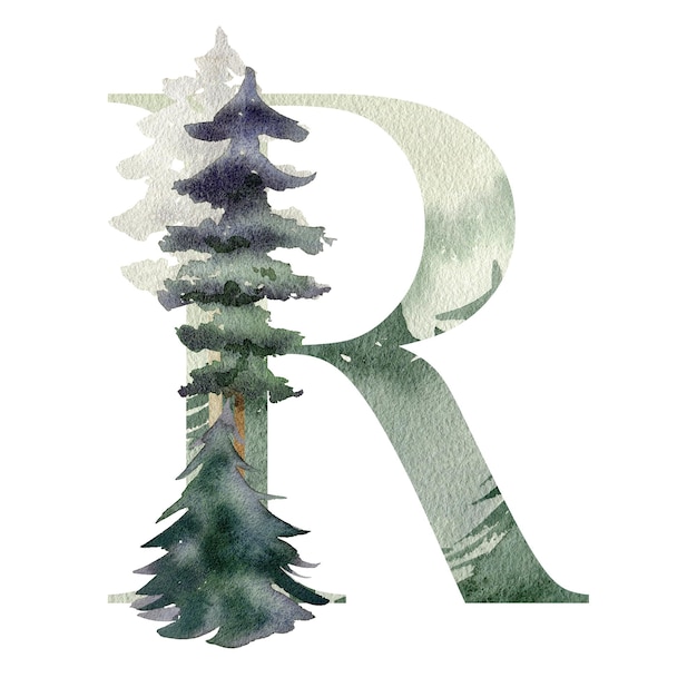 Watercolor forest letter R