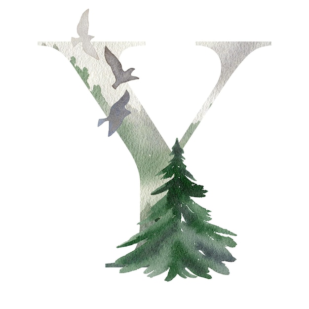 Watercolor forest letter Y