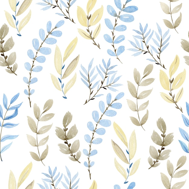 Watercolor forest seamless pattern with winter herbs