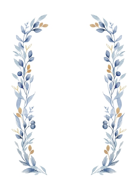 A watercolor frame with dusty blue flowers and leaves Hand painted illustration