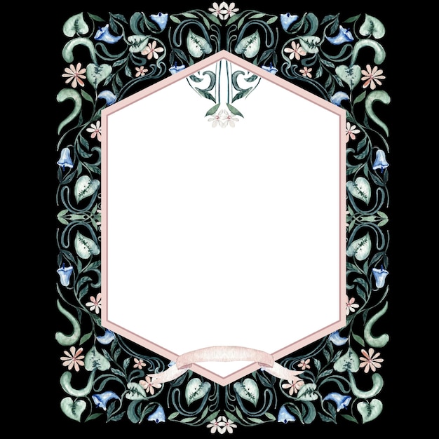 Watercolor frame with flowers and leaves