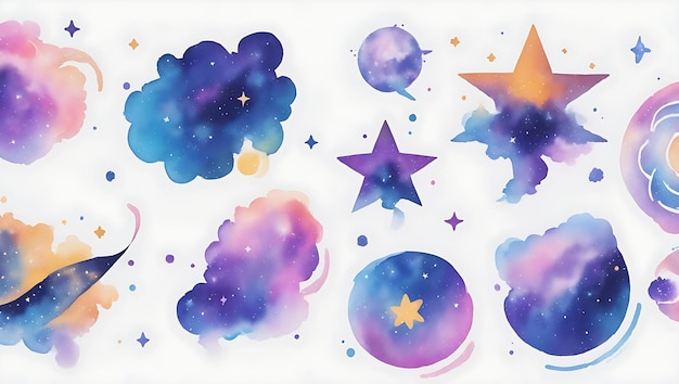 Watercolor Galaxy Backgrounds Encompassing Shooting Stars Constellations and Vibrant Cosmic Cloud