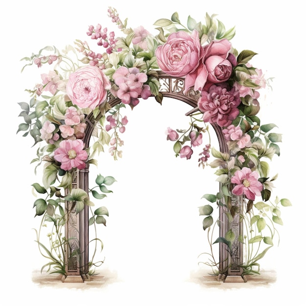 Photo watercolor garden arch with flowers illustration for wedding postcard greetings card or invitation