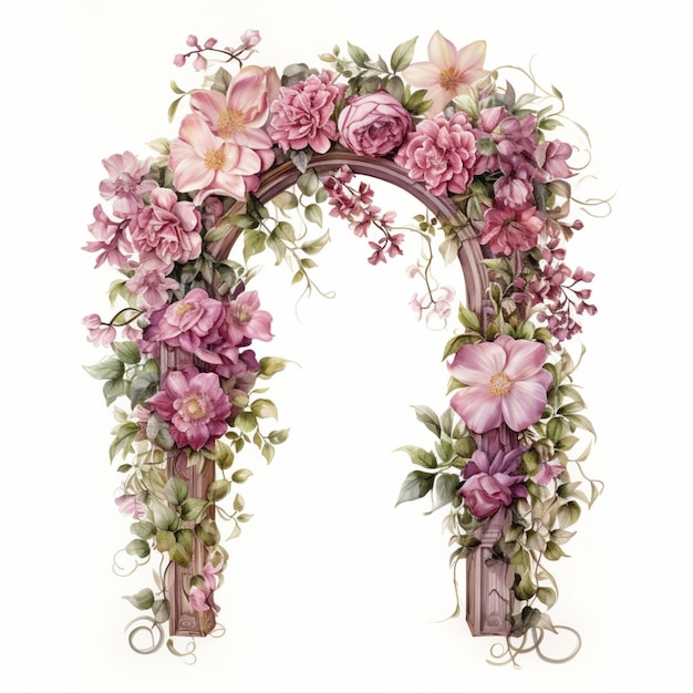 Photo watercolor garden arch with flowers illustration for wedding postcard greetings card or invitation