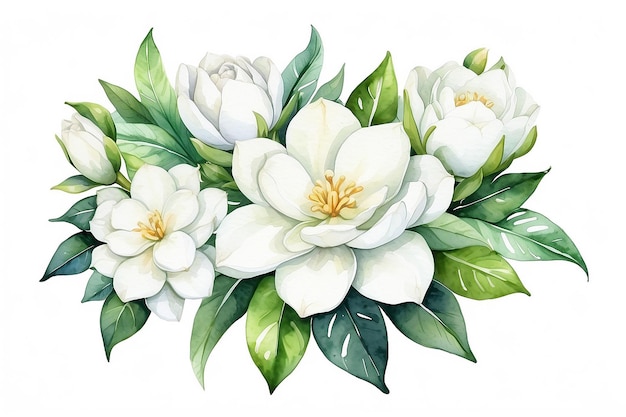 Photo watercolor gardenia flower arrangement