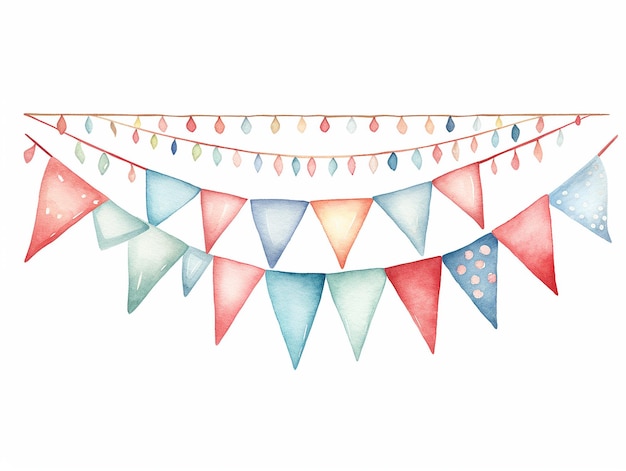 Watercolor garland flags on white background