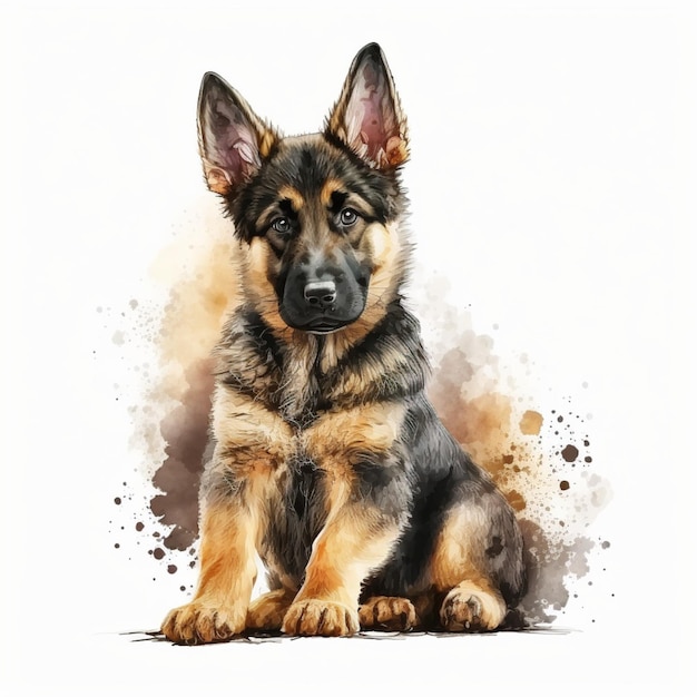 Watercolor German Shepherd Dog Puppy Sweet Cute Creative Illustration