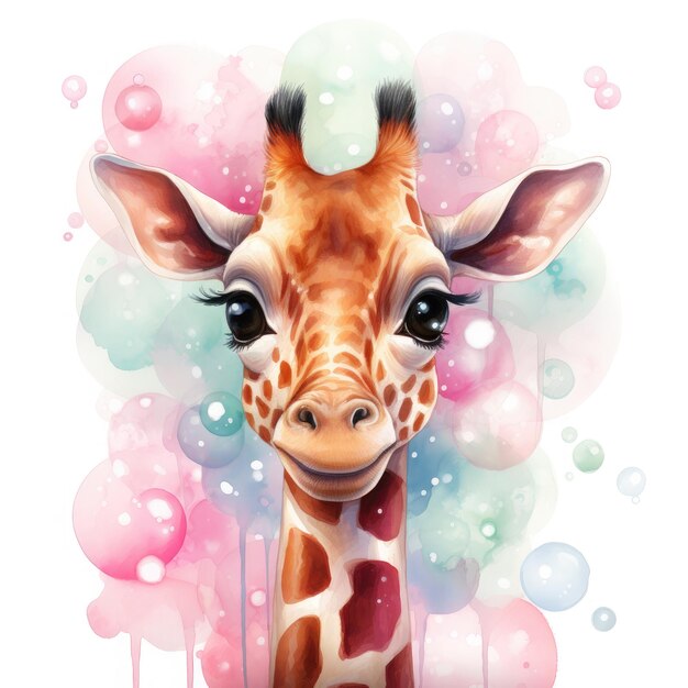 Watercolor Giraffe Bubble Gum Illustration Generative Ai