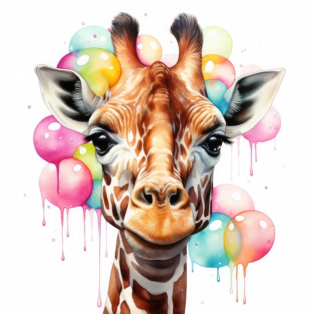 Watercolor Giraffe Bubble Gum Illustration Generative Ai