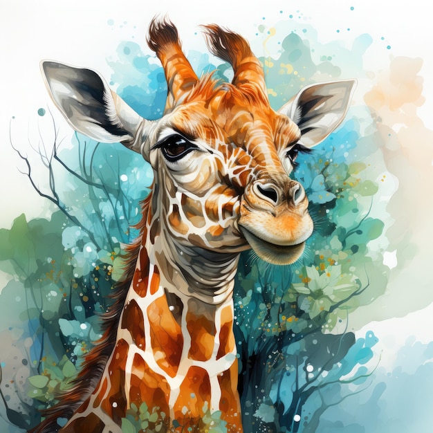 Watercolor Giraffe Clipart illustration Generative Ai