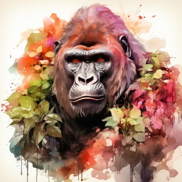 Watercolor Gorilla Clipart illustration Generative Ai