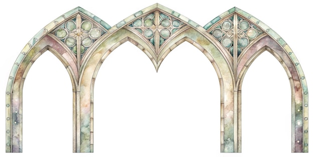 Photo watercolor gothic arches seamless pattern with an asymmetrical design