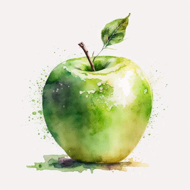 Watercolor Green Apples in Basket Food Fruit Creative Illustration