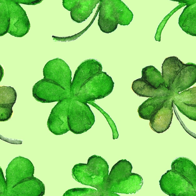 Watercolor green clover shamrock Saint Patrick's Day seamless pattern