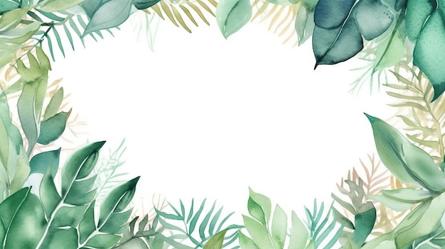 Watercolor green leaves background Hand painted illustration on white background generative AI