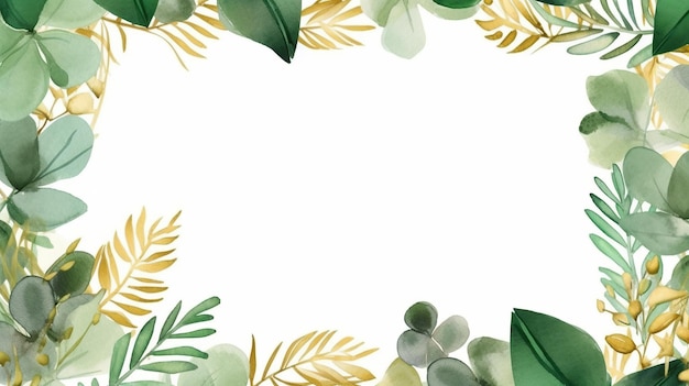 Watercolor green leaves background Hand painted illustration on white background generative AI