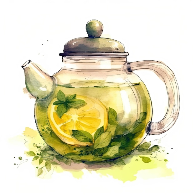 Watercolor green tea Illustration AI GenerativexA