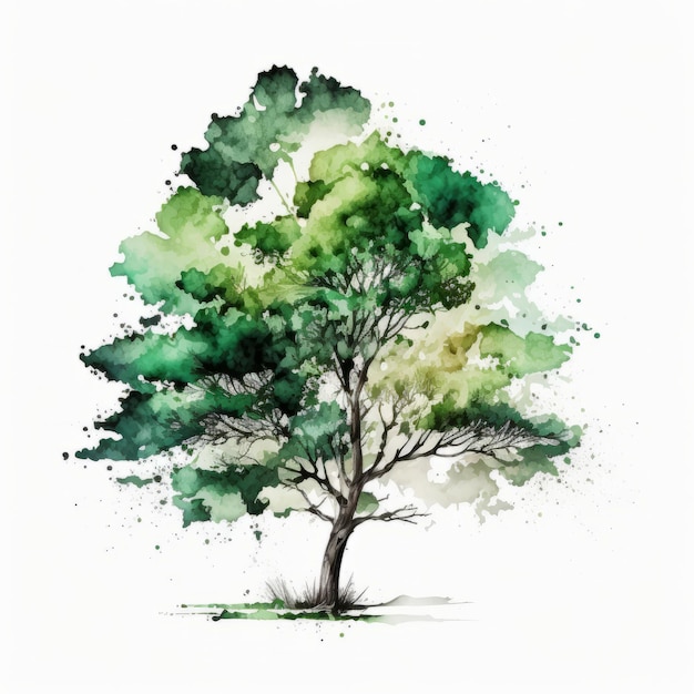 Watercolor green tree Illustration AI GenerativexA