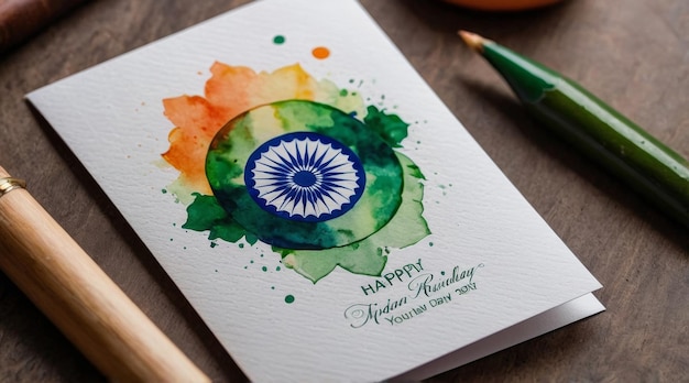 Photo watercolor greeting card for indian republic day