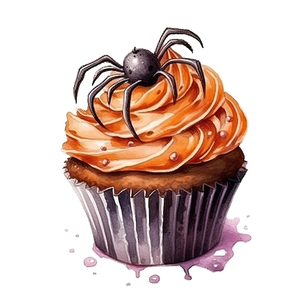 Watercolor Halloween Cupcake