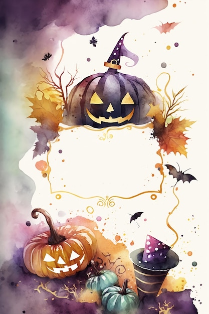 Watercolor Halloween decorative ornate frameGenerative AI