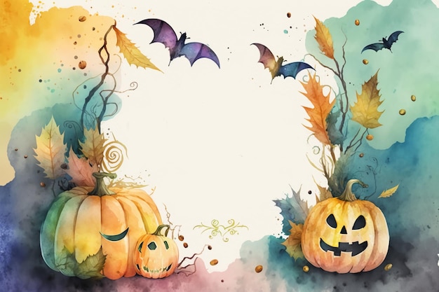 Watercolor Halloween decorative ornate frameGenerative AI