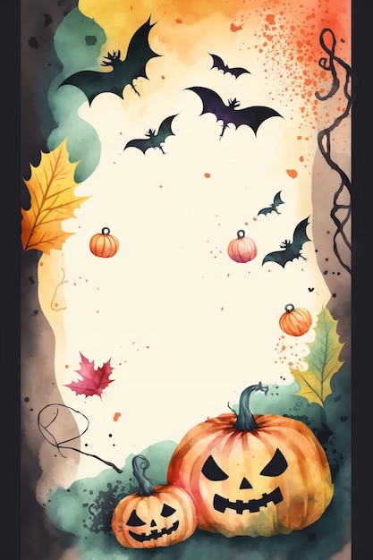 Watercolor Halloween decorative ornate frameGenerative AI