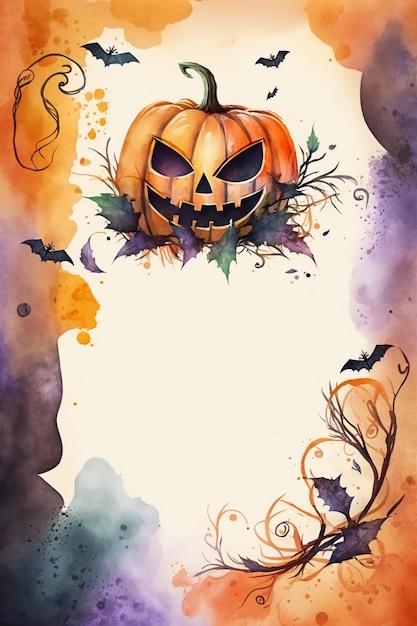 Watercolor Halloween decorative ornate frameGenerative AI