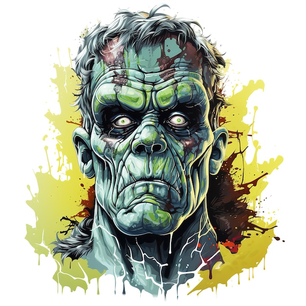 Watercolor Halloween Frankenstein monster vector clipart art on isolated white background