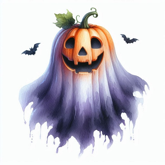 Watercolor Halloween ghost pumpkin Illustration Generative Ai