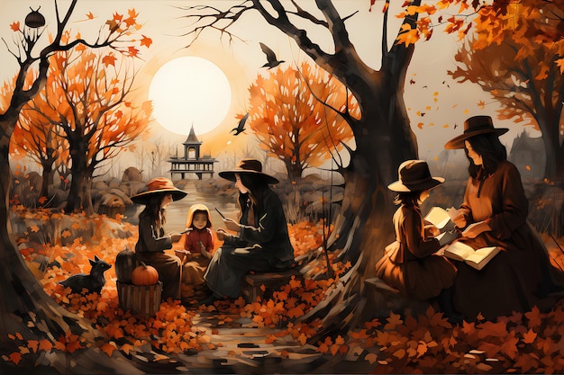 Watercolor Halloween Painting depicting family inspiration