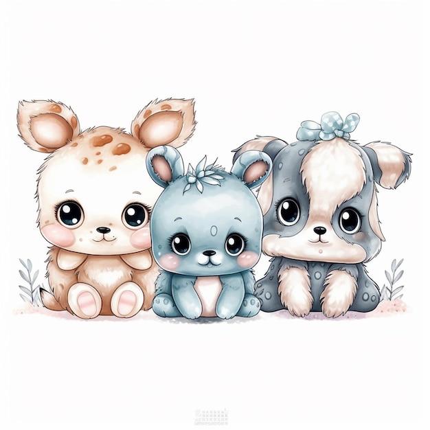 watercolor hand drawn cute animal sticker