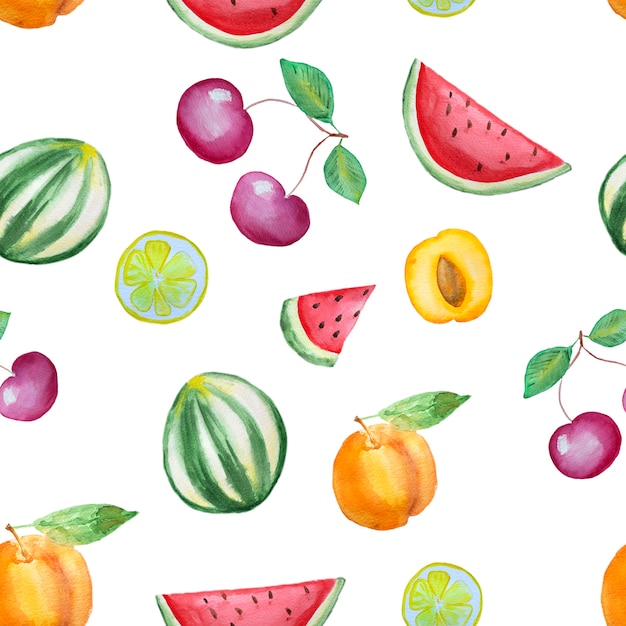 Watercolor hand drawn fruits pattern