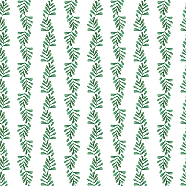 Watercolor hand drawn green leaves seamless pattern Illustration of natural plant elements isolated on white background Can be used for fabric textile backgrounds