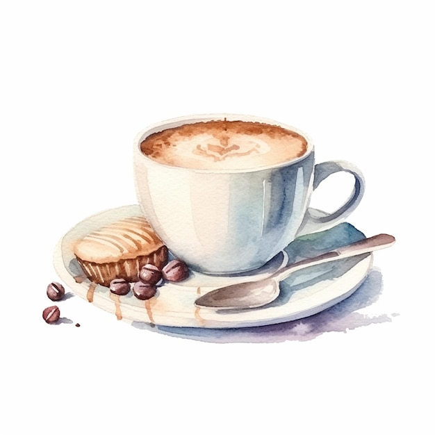 Watercolor Hand Drawn Hot and Ice Coffee Latte Expresso Cream Top Cappuccino on White Background