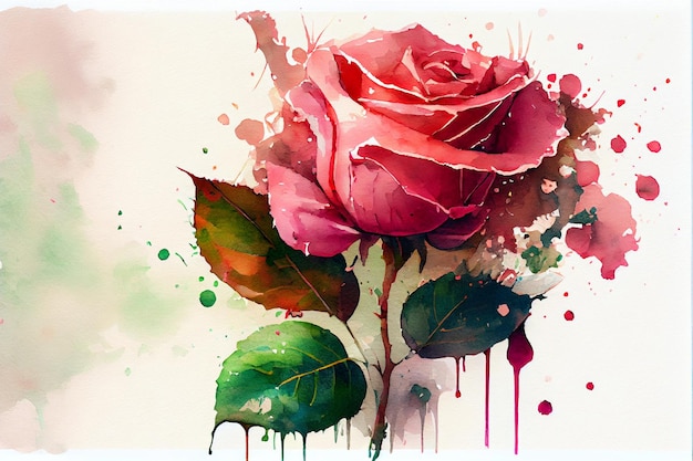 Watercolor hand drawn rose AI Generated